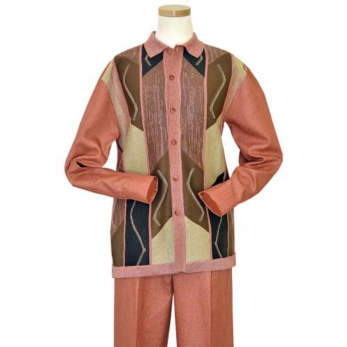 Silversilk Salmon / Taupe / Brown Polygonal Design Design 2 Pc Silk Blend Outfit 2969